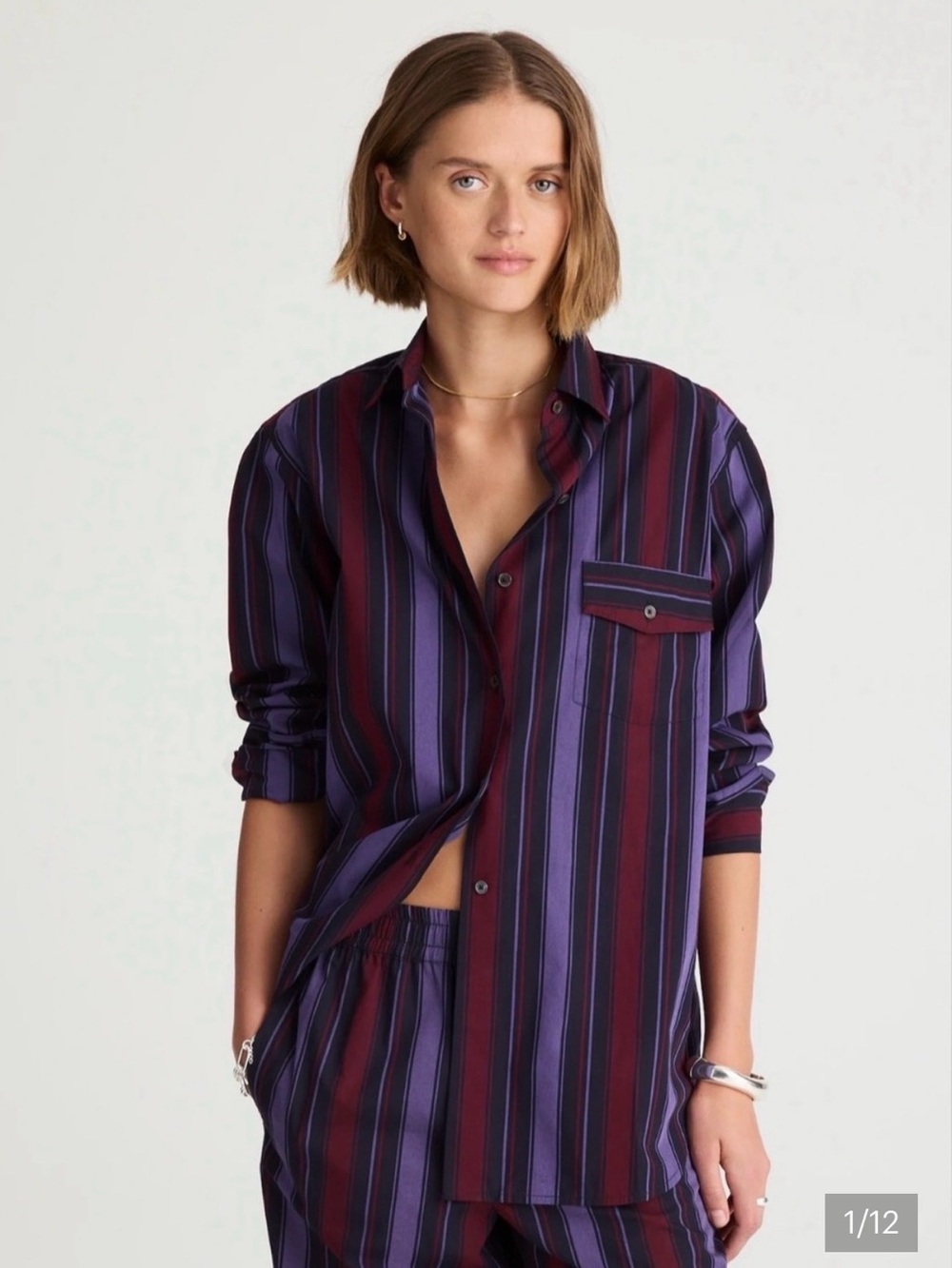 Alexa Chung x Madewell Striped Purple and Burgundy Button-Up Shirt